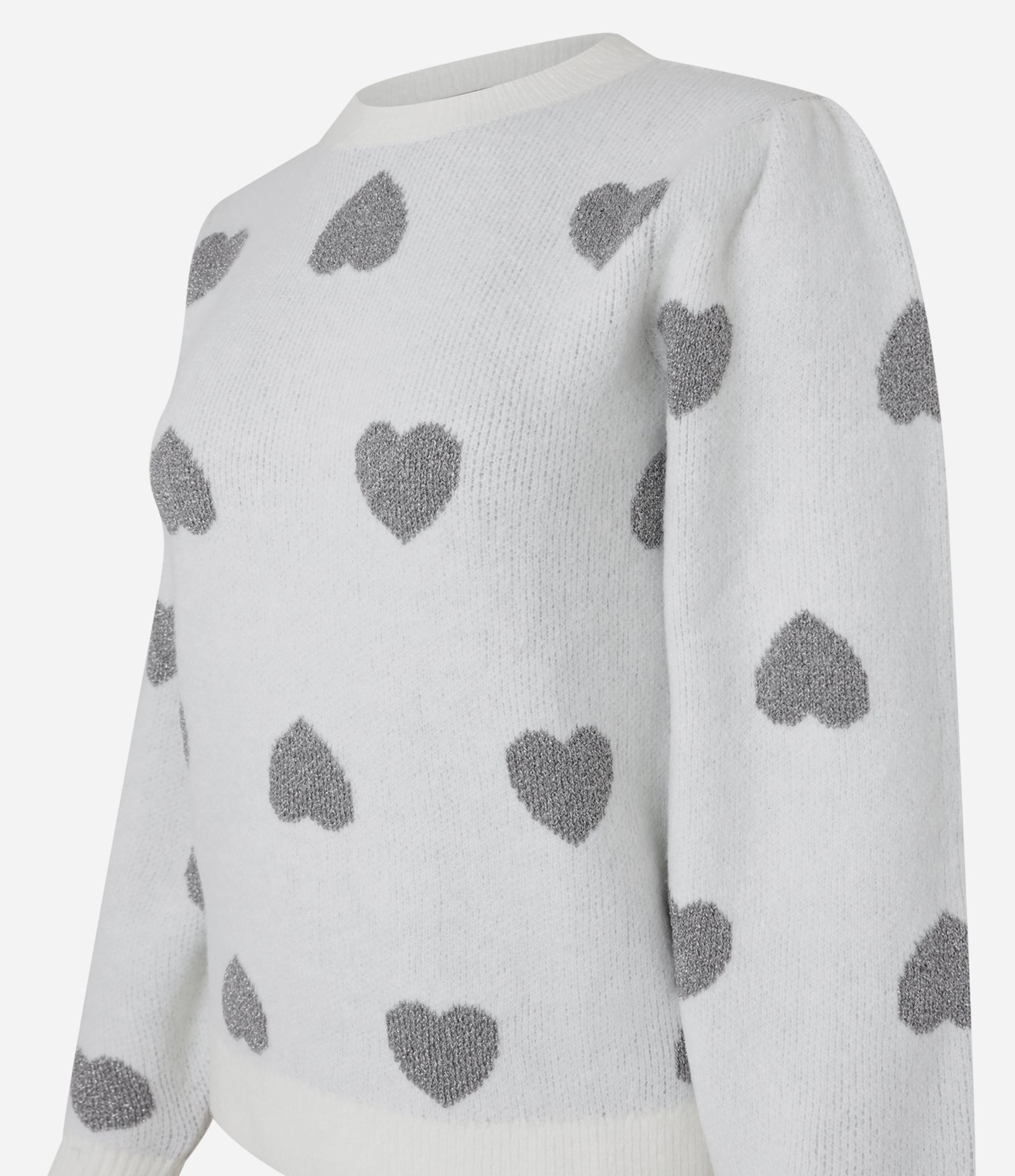 Suéter em Tricô com Corações Estampados e Punho Largo Branco 7