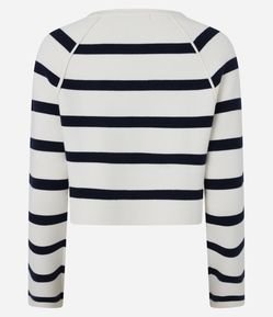 Cardigan em Tricô com Botões Metalizados e Estampa Listrada