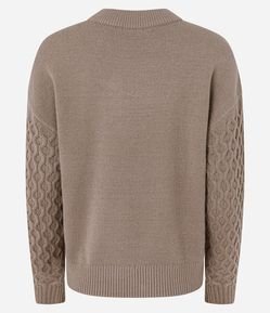 Suéter Manga Longa em Tricot com Textura Colmeia
