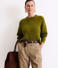 Suéter Manga Longa em Tricot com Textura Colmeia