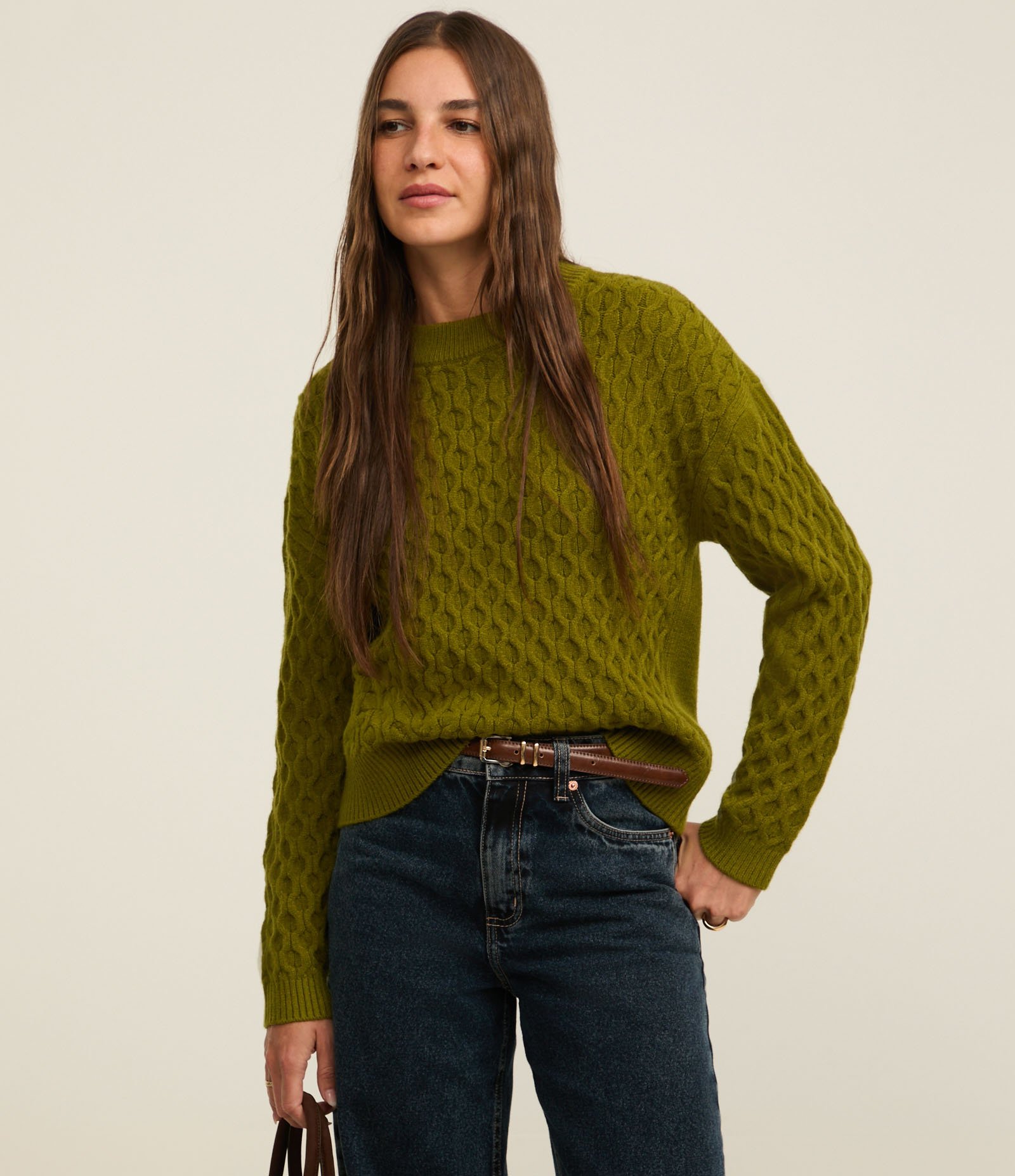 Suéter Manga Longa em Tricot com Textura Colmeia Verde 2