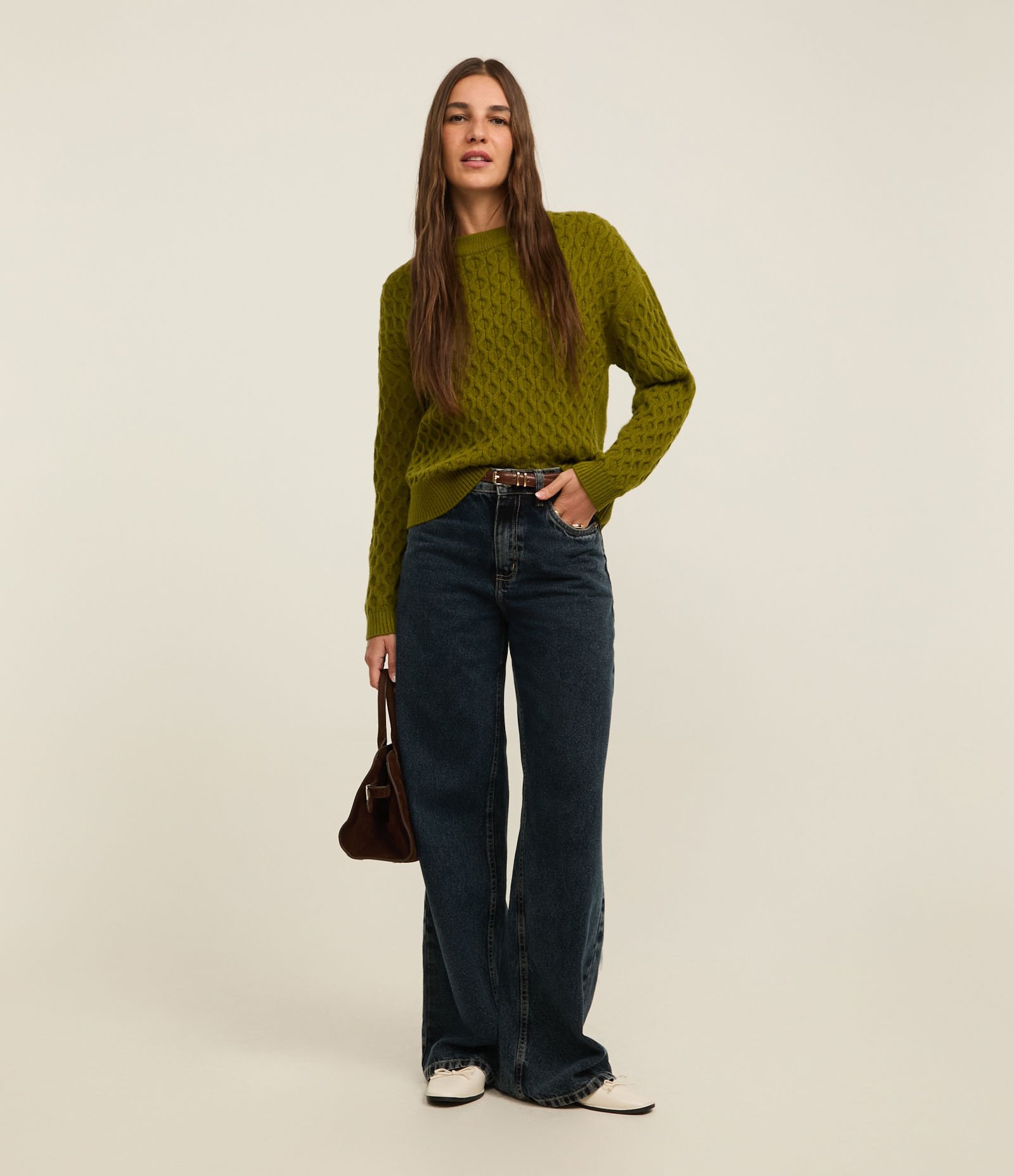 Suéter Manga Longa em Tricot com Textura Colmeia Verde 3