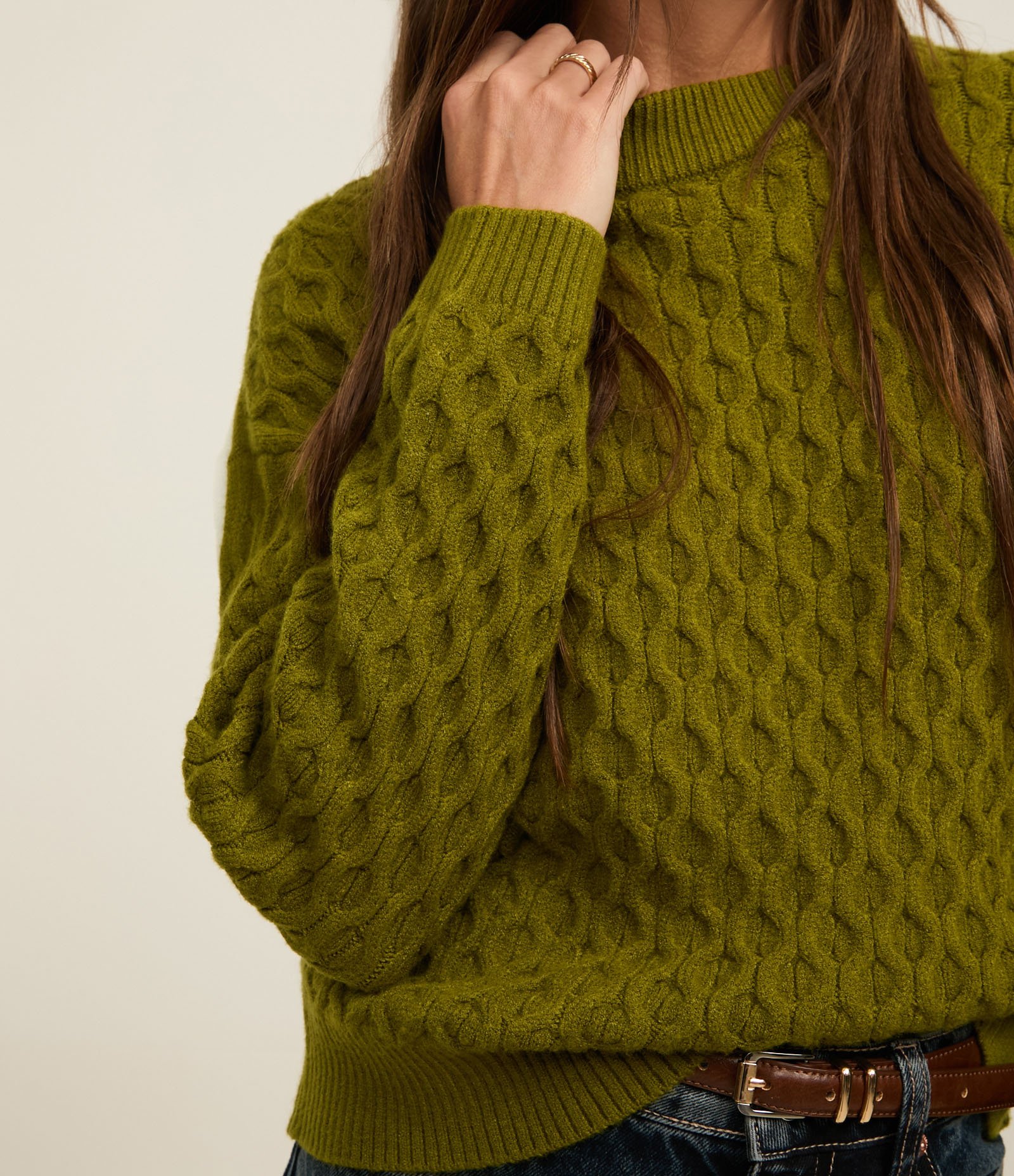 Suéter Manga Longa em Tricot com Textura Colmeia Verde 4