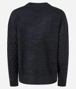 Suéter Manga Longa em Tricot com Textura Colmeia