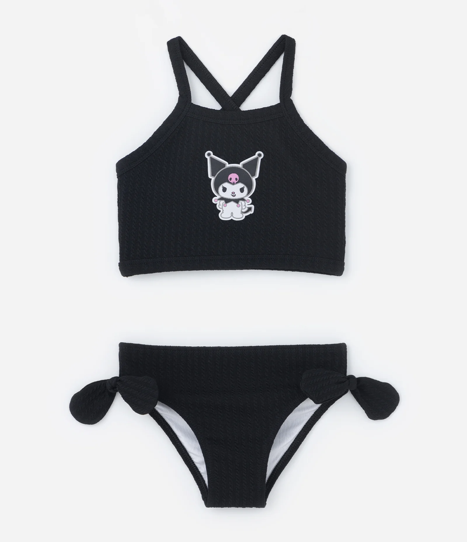Biquíni Infantil com Proteção UV e Estampa Kuromi - Tam 5 a 14 Anos Preto 1