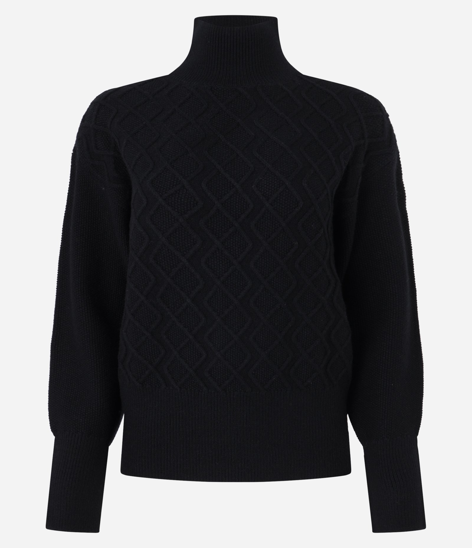 Suéter em Tricot com Gola Alta e Bordado de Losangos Preto 5