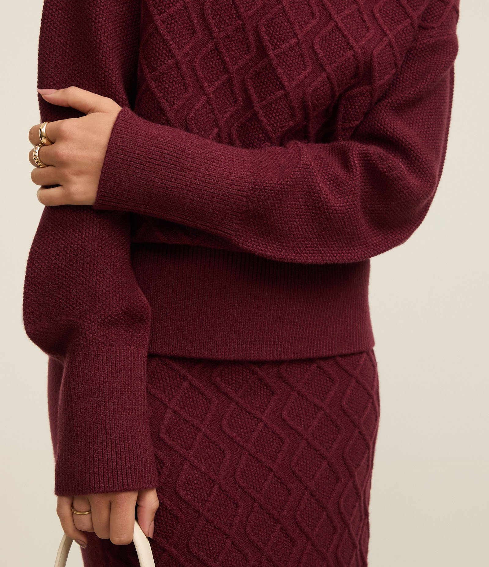 Suéter em Tricot com Gola Alta e Bordado de Losangos Vermelho 3