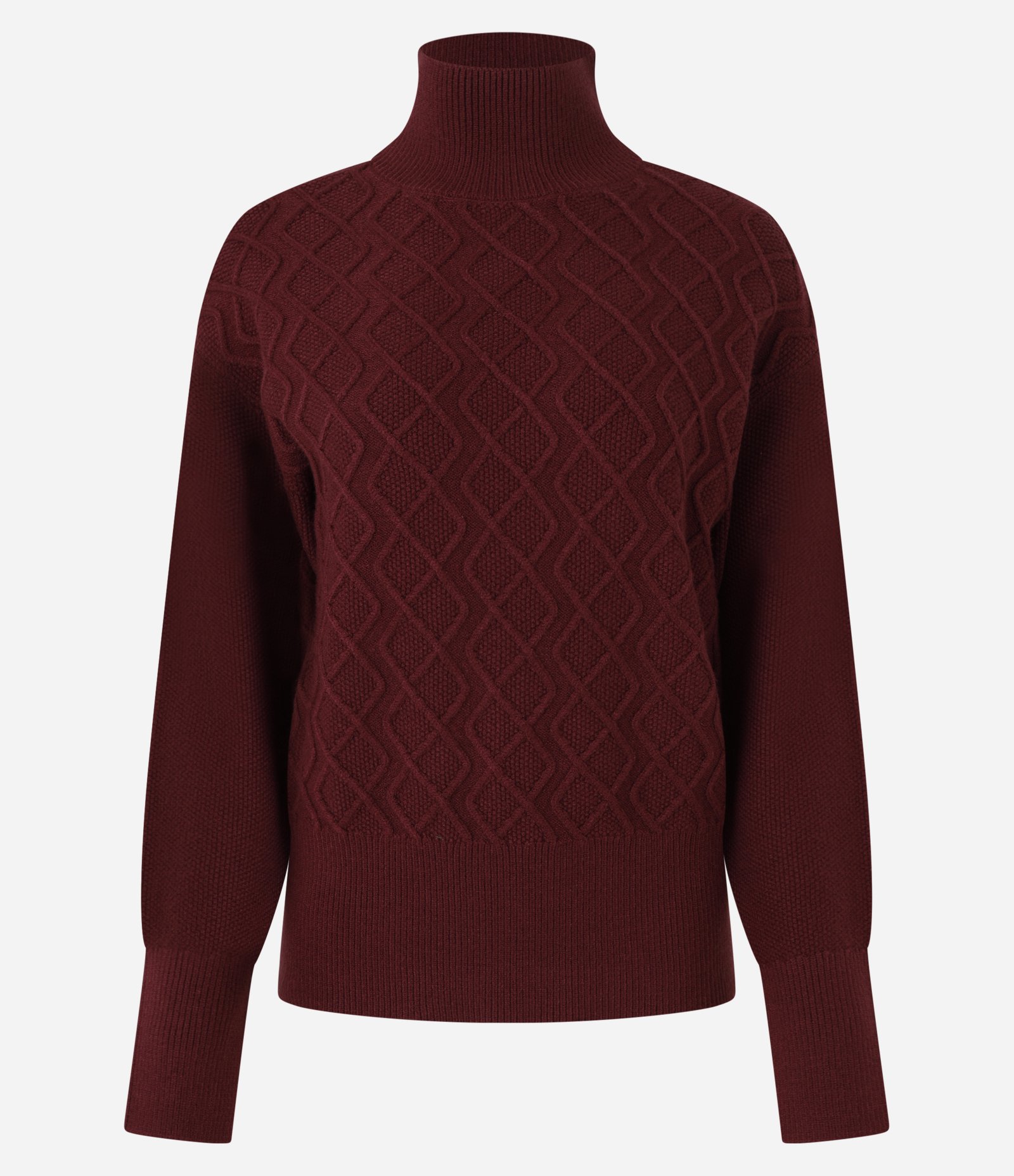 Suéter em Tricot com Gola Alta e Bordado de Losangos Vermelho
