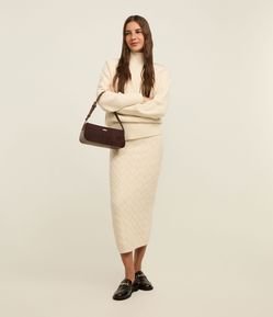 Saia Midi em Tricô com Bordado de Losangos