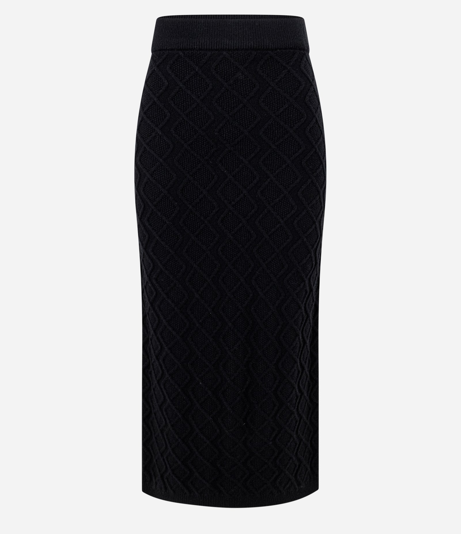 Saia Midi em Tricô com Bordado de Losangos Preto 5