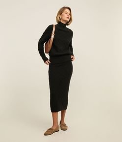 Saia Midi em Tricô com Bordado de Losangos