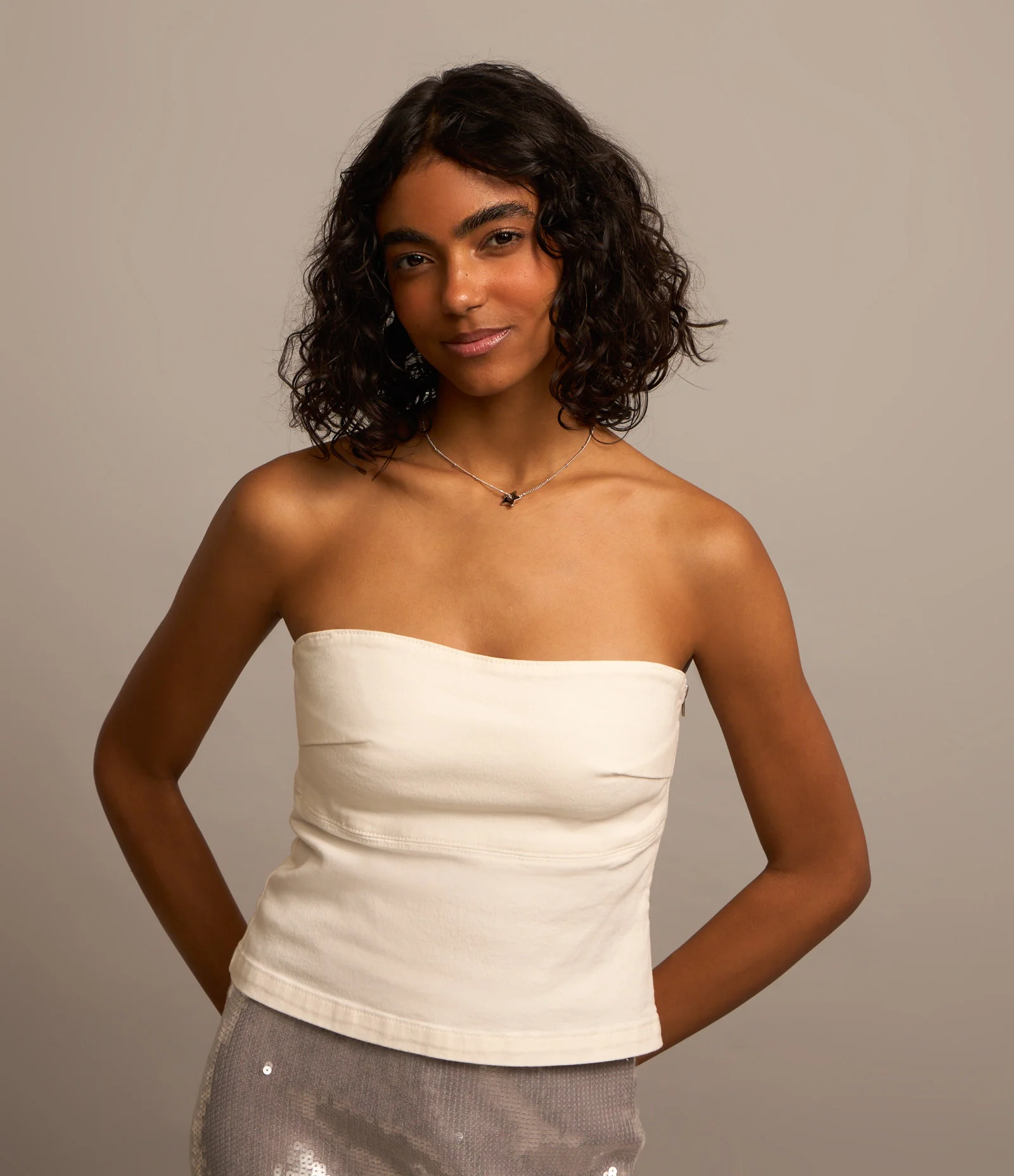 Blusa em Sarja Tomara que Caia com Zíper na Lateral Branco 1