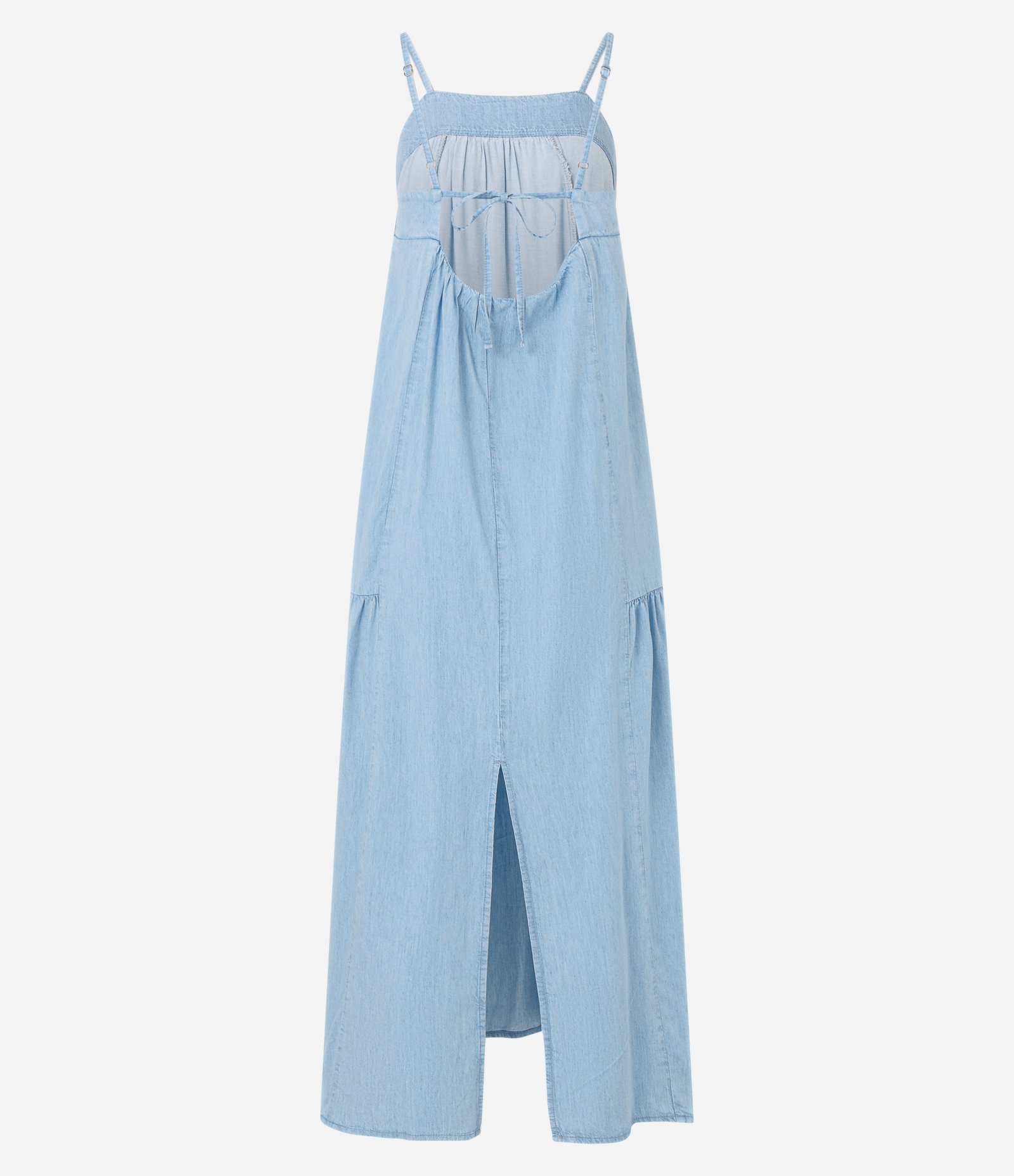Vestido Longo em Jeans Amarração e Fenda Azul 6
