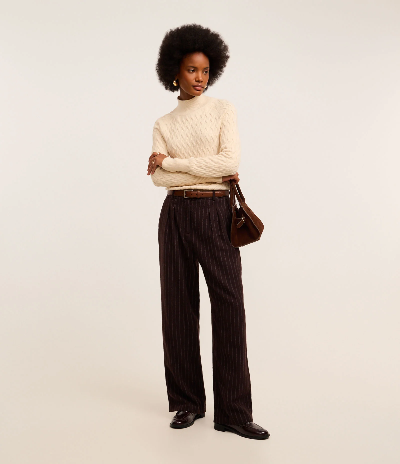 Suéter em Tricô com Textura Zig Zag Bege 2