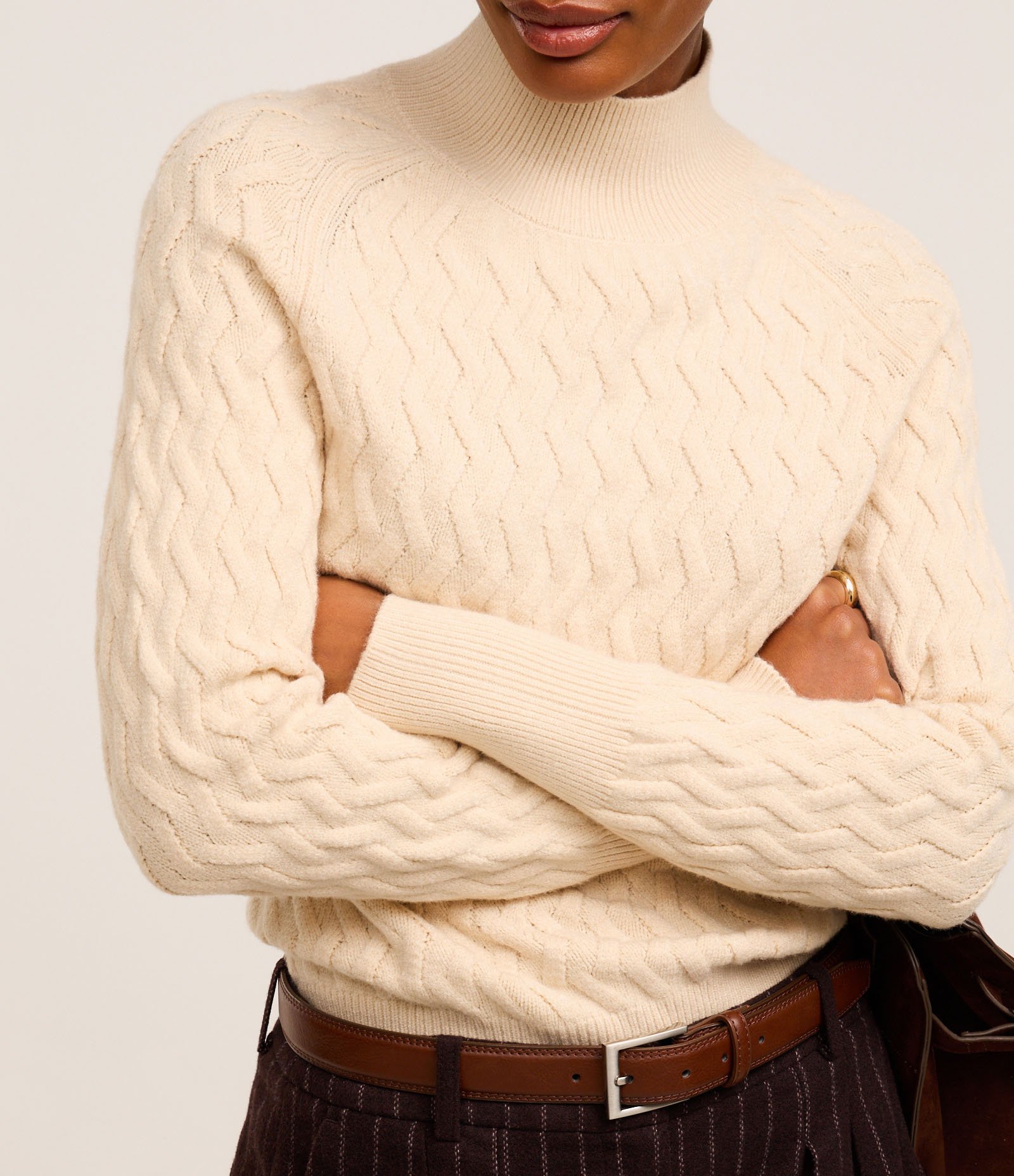 Suéter em Tricô com Textura Zig Zag Bege 4