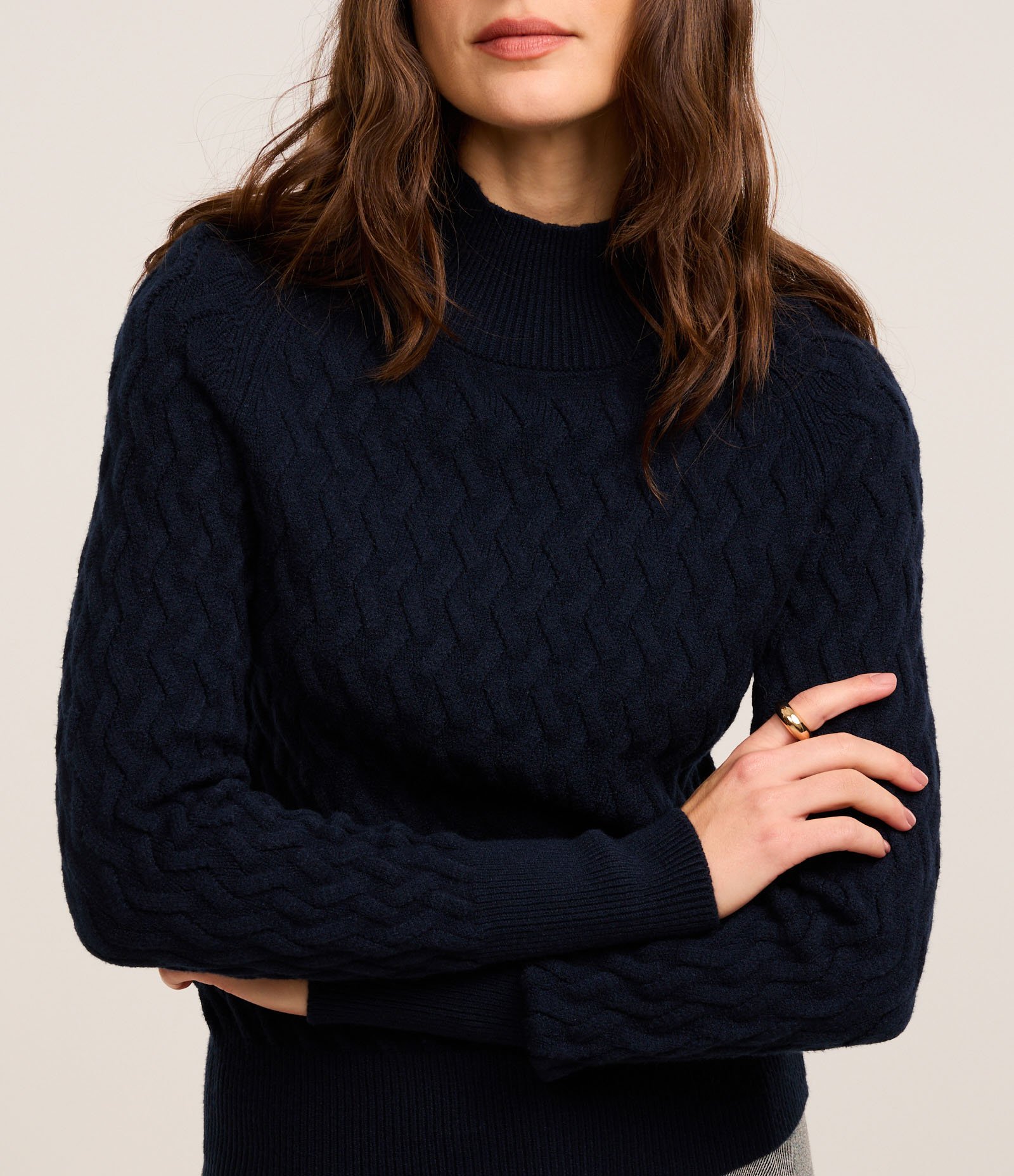 Suéter em Tricô com Textura Zig Zag Azul Escuro 4