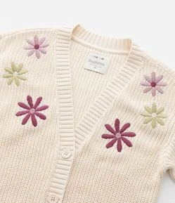 Cardigan Infantil em Tricô com Bordado Floral - Tam 5 a 14 Anos