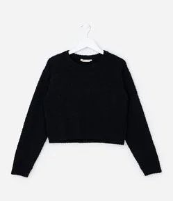 Suéter Curto Infantil em Tricô com Textura - Tam 5 a 14 Anos