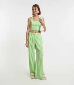 Calça Reta em Tricoline Listrada em Alfaiataria