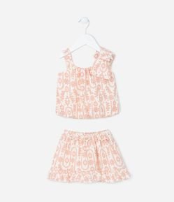 Conjunto Infantil em Laise com Blusa Balonê e Laço no Ombro - Tam 1 a 5 anos