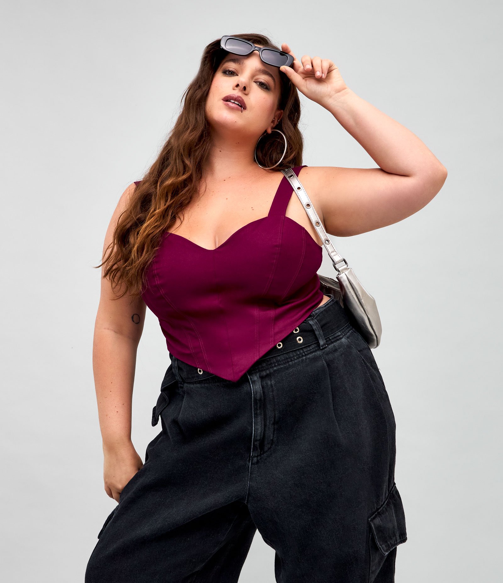 Top Coração em Sarja com Lastex Curve & Plus Size Vinho 1