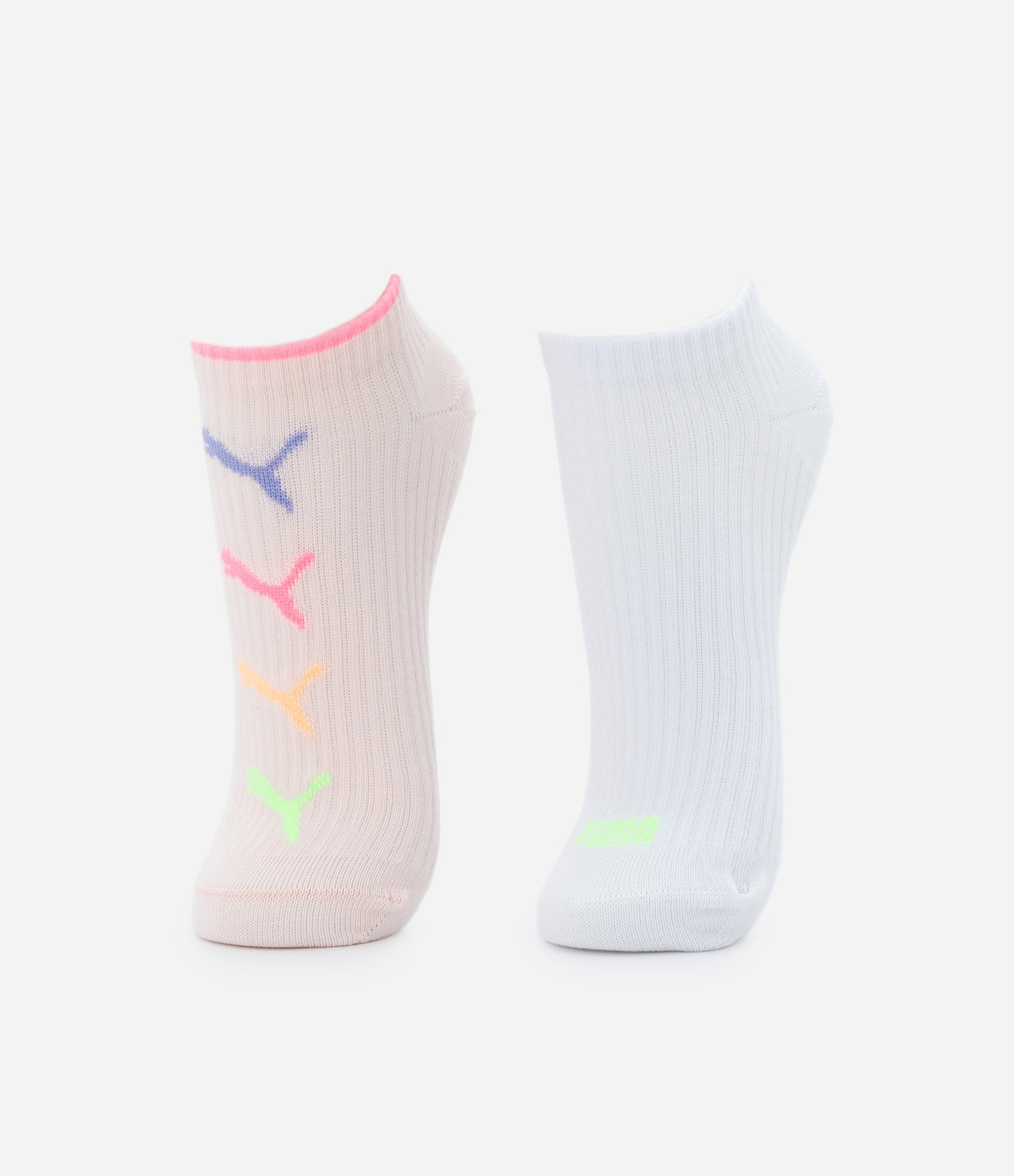 Kit 02 Meias Cano Baixo Texturizadas com Estampa Puma Branco/Rosa 1