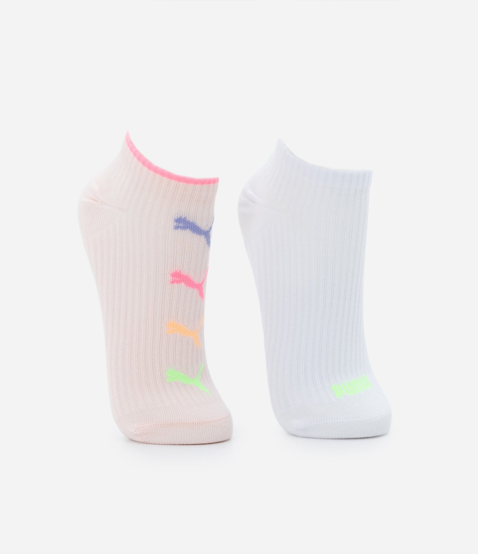 Kit 02 Meias Cano Baixo Texturizadas com Estampa Puma Branco/Rosa 2