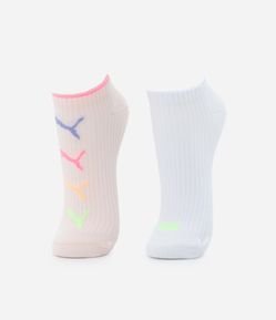 Kit 02 Meias Cano Baixo Texturizadas com Estampa Puma