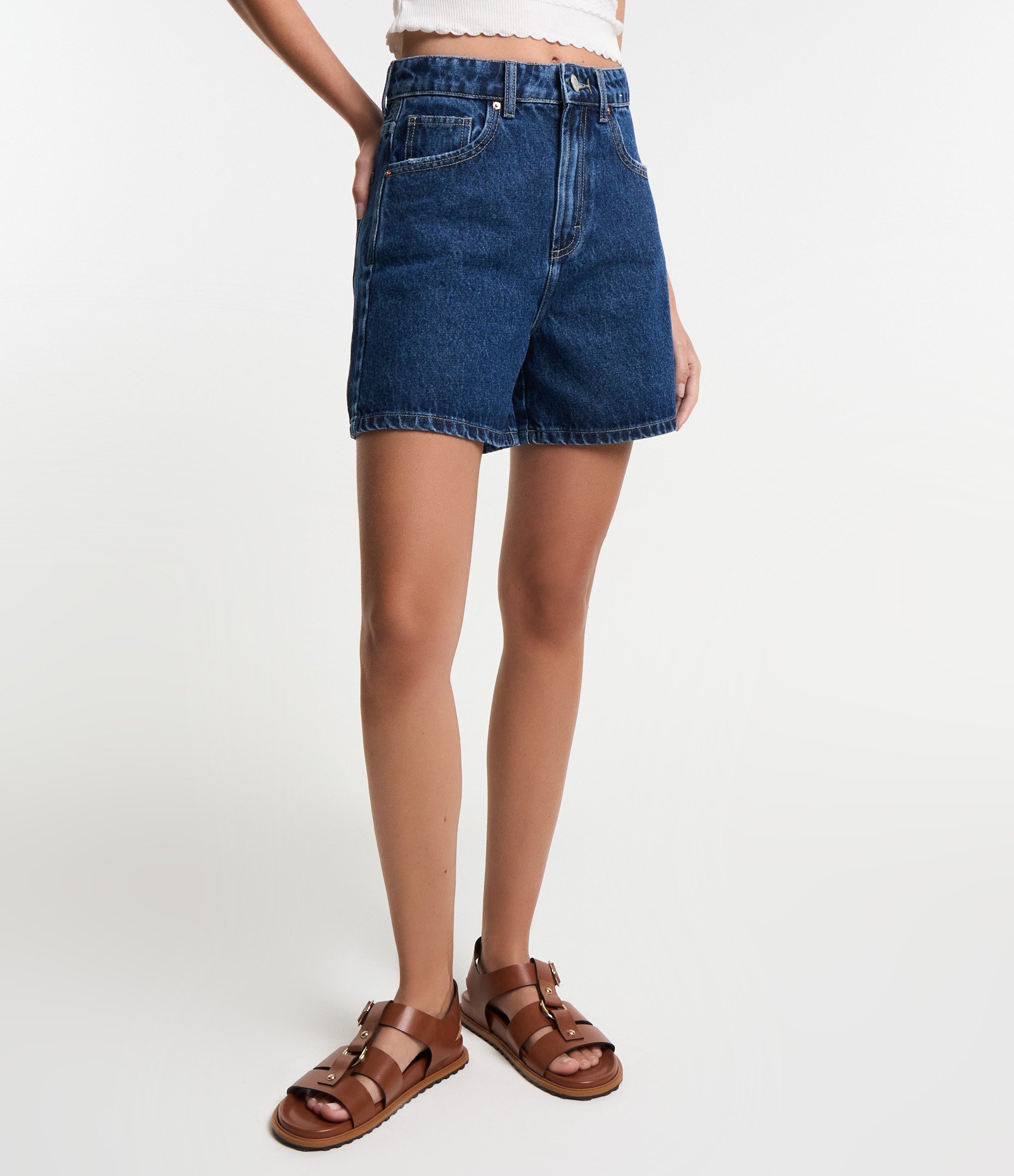 Short Mom em Jeans com Cintura Alta Azul Escuro 3