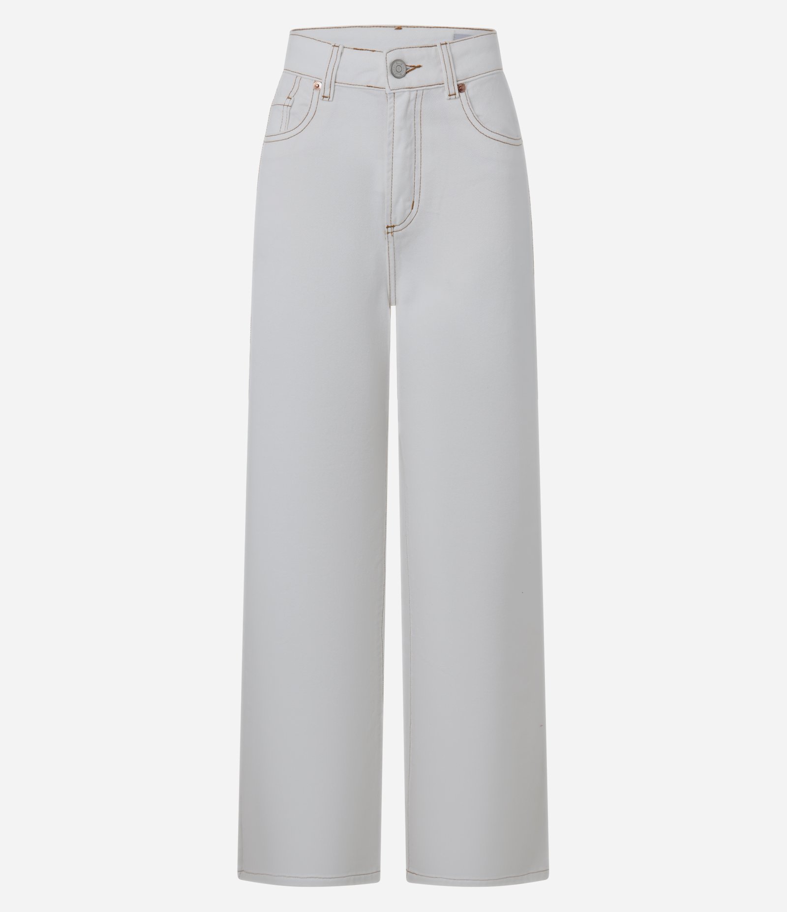 Calça Wide Leg em Sarja com Pespontos Contrastantes Branco 5