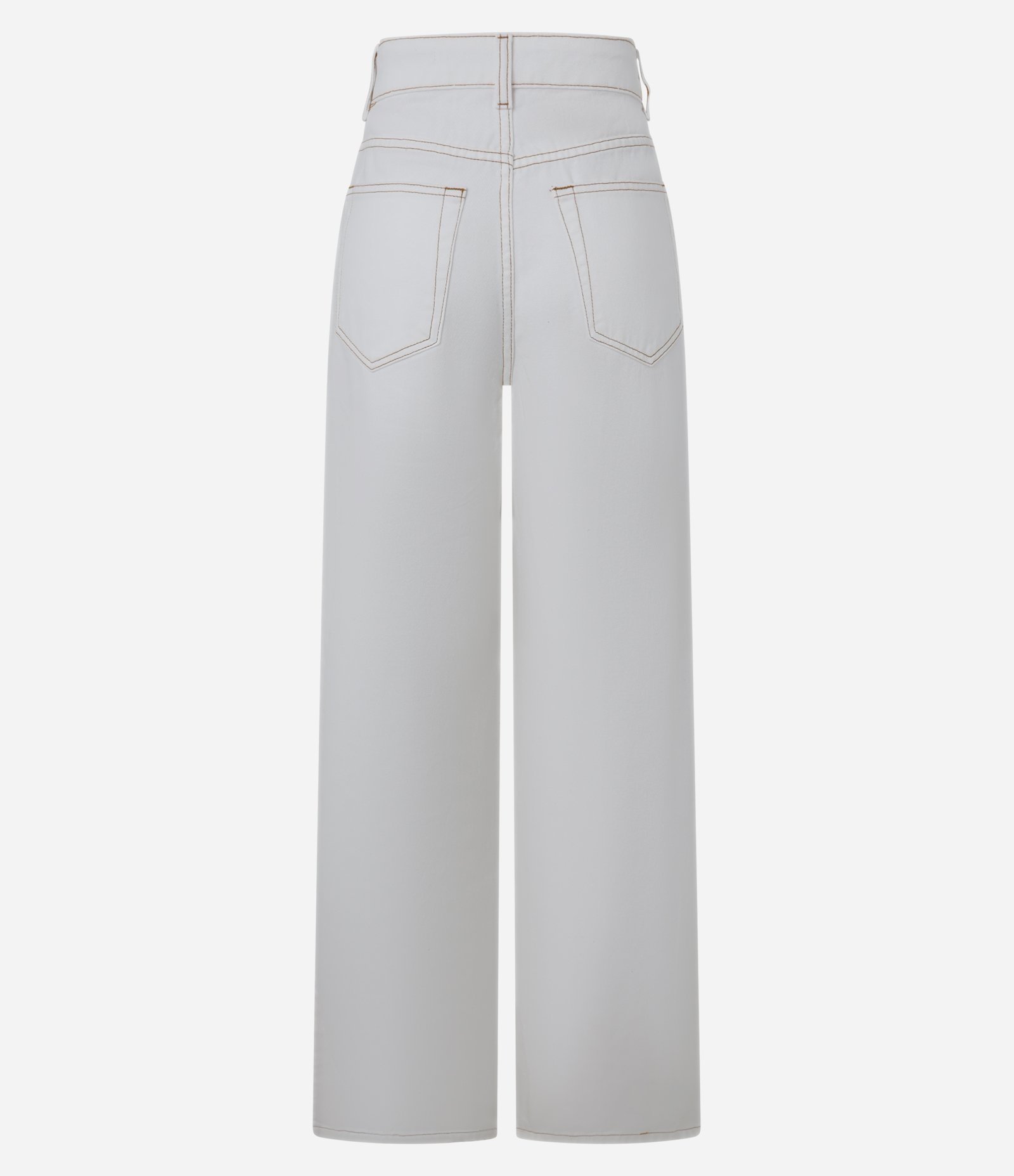 Calça Wide Leg em Sarja com Pespontos Contrastantes Branco 6