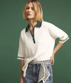 Blusa Tricot Bicolor Manga Curta