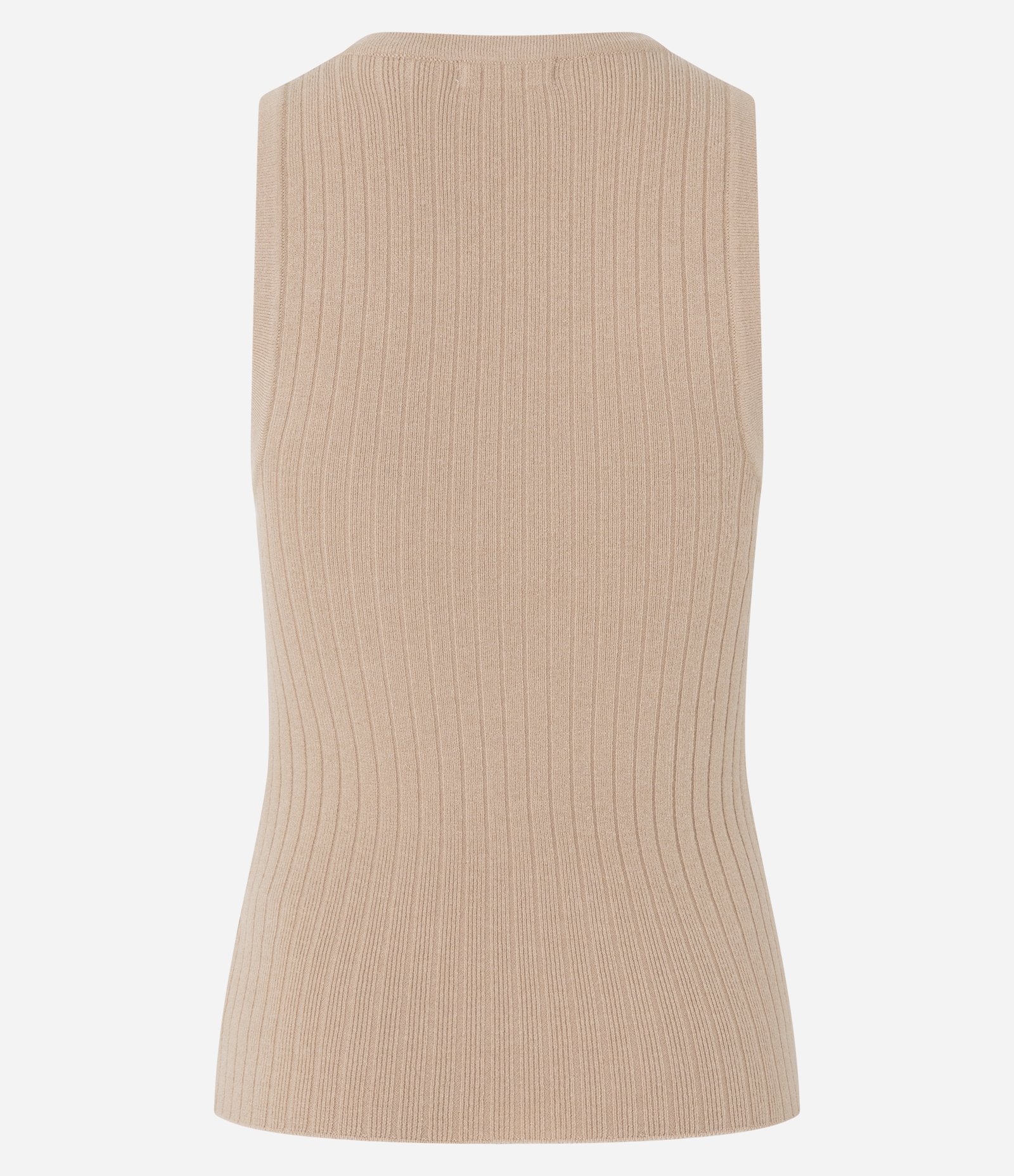 Blusa Regata em Tricot com Textura Canelada Bege 3