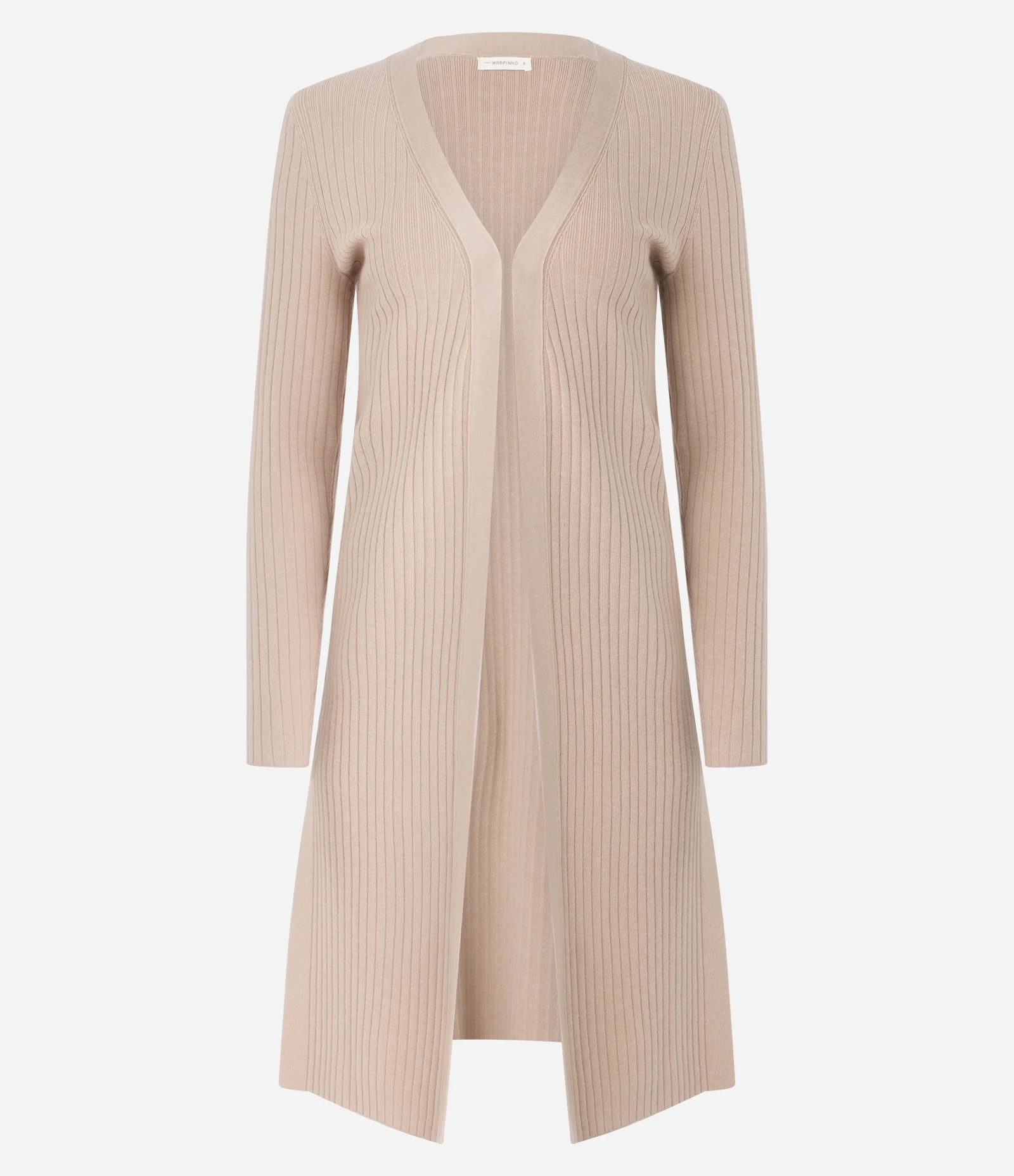 Cardigan Alongado em Tricot com Textura Canelada Bege 1