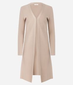 Cardigan Alongado em Tricot com Textura Canelada