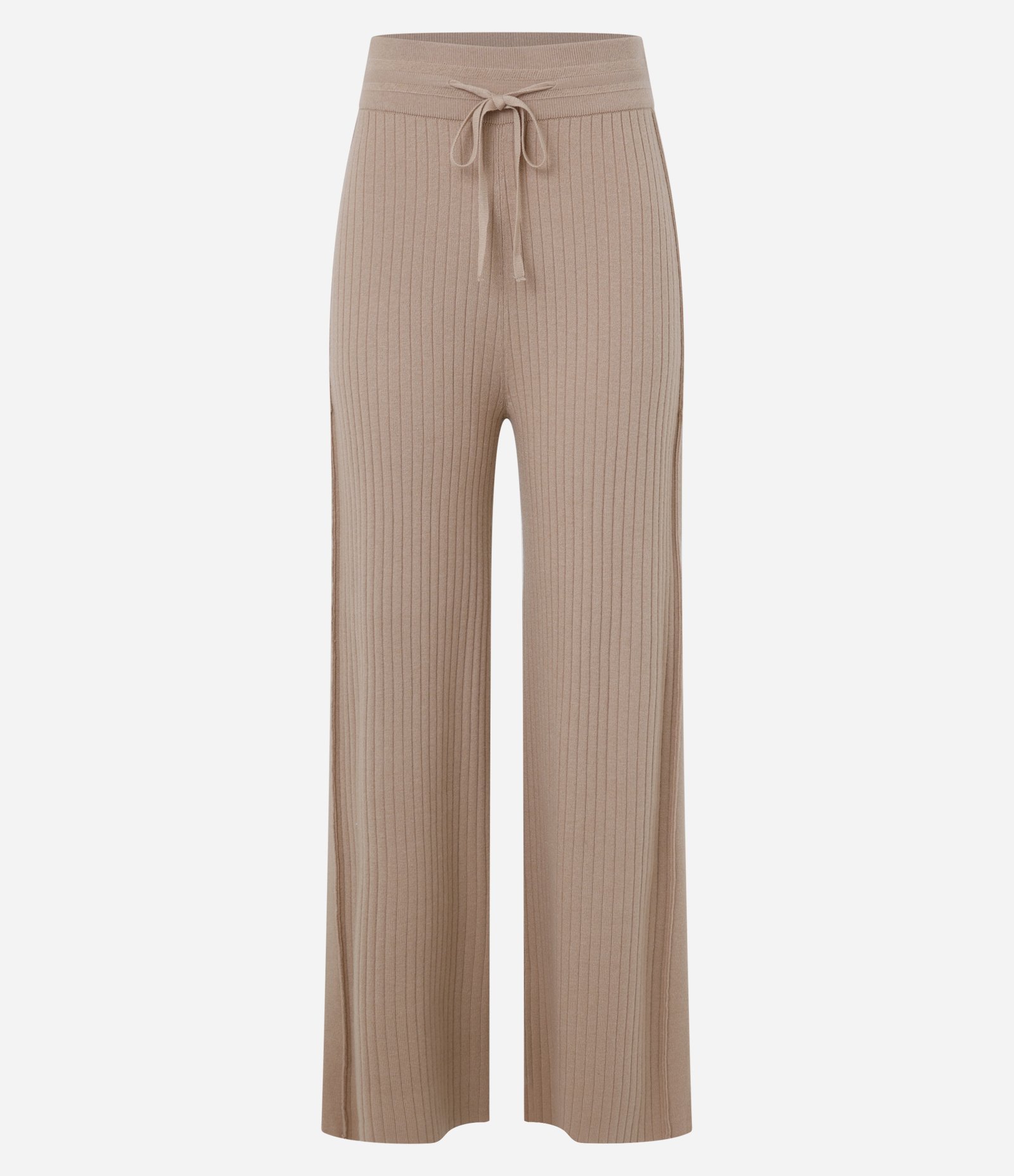 Calça Reta Cintura Alta em Tricô Canelado com Amarração Marrom 6