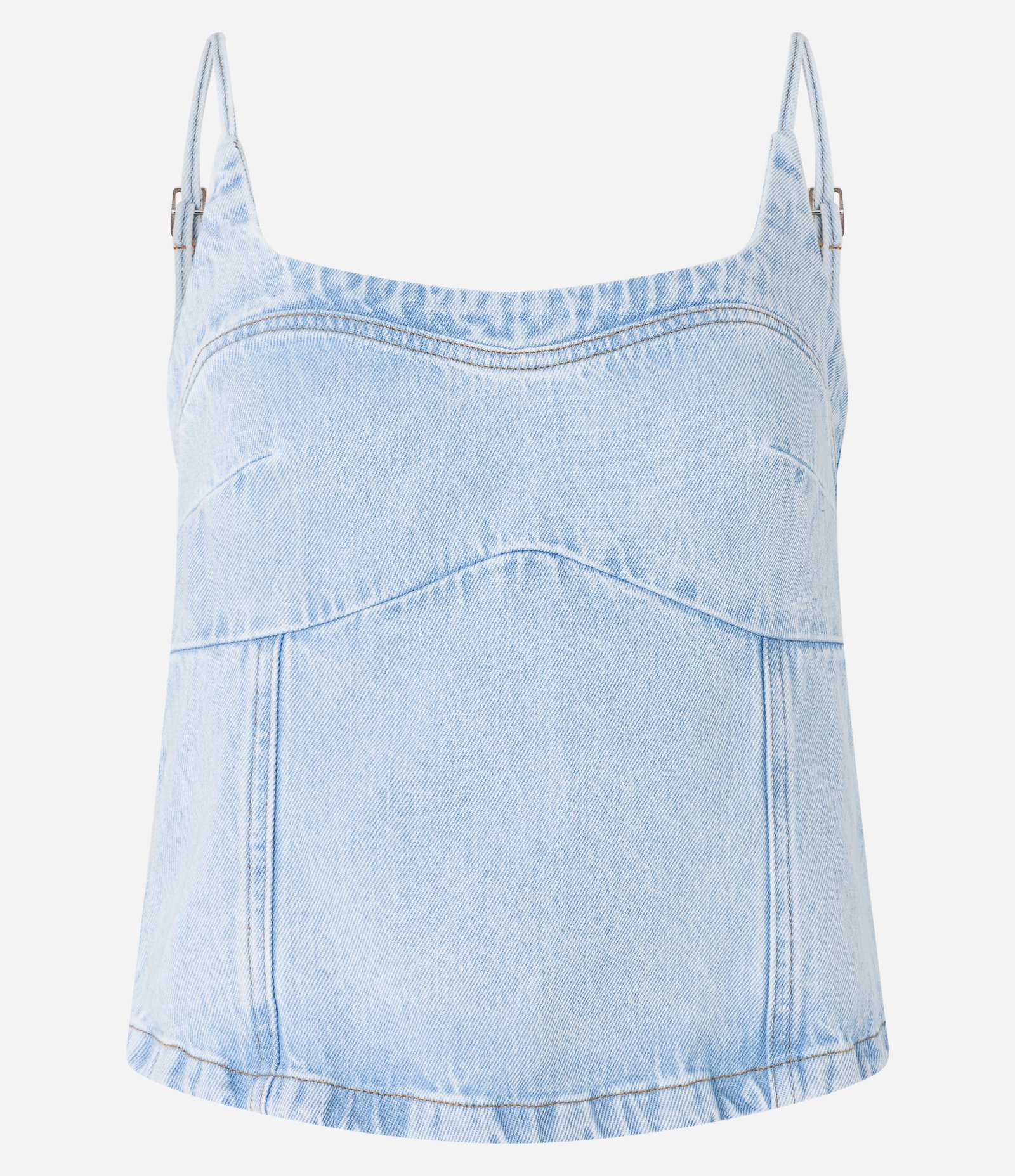 Blusa de Alça em Jeans com Recortes Azul 5