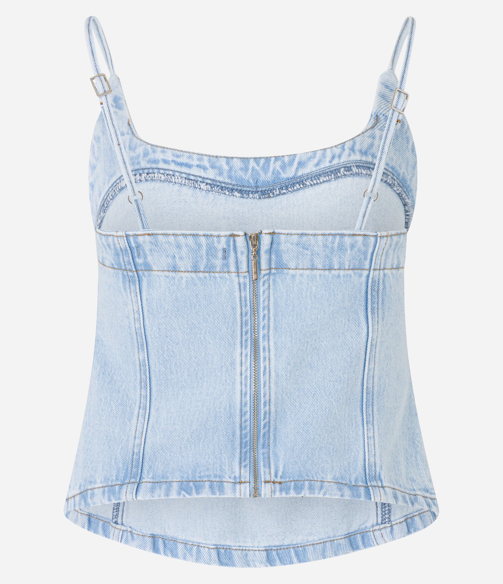 Blusa de Alça em Jeans com Recortes Azul 6