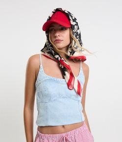 Blusa de Alça em Jeans com Recortes