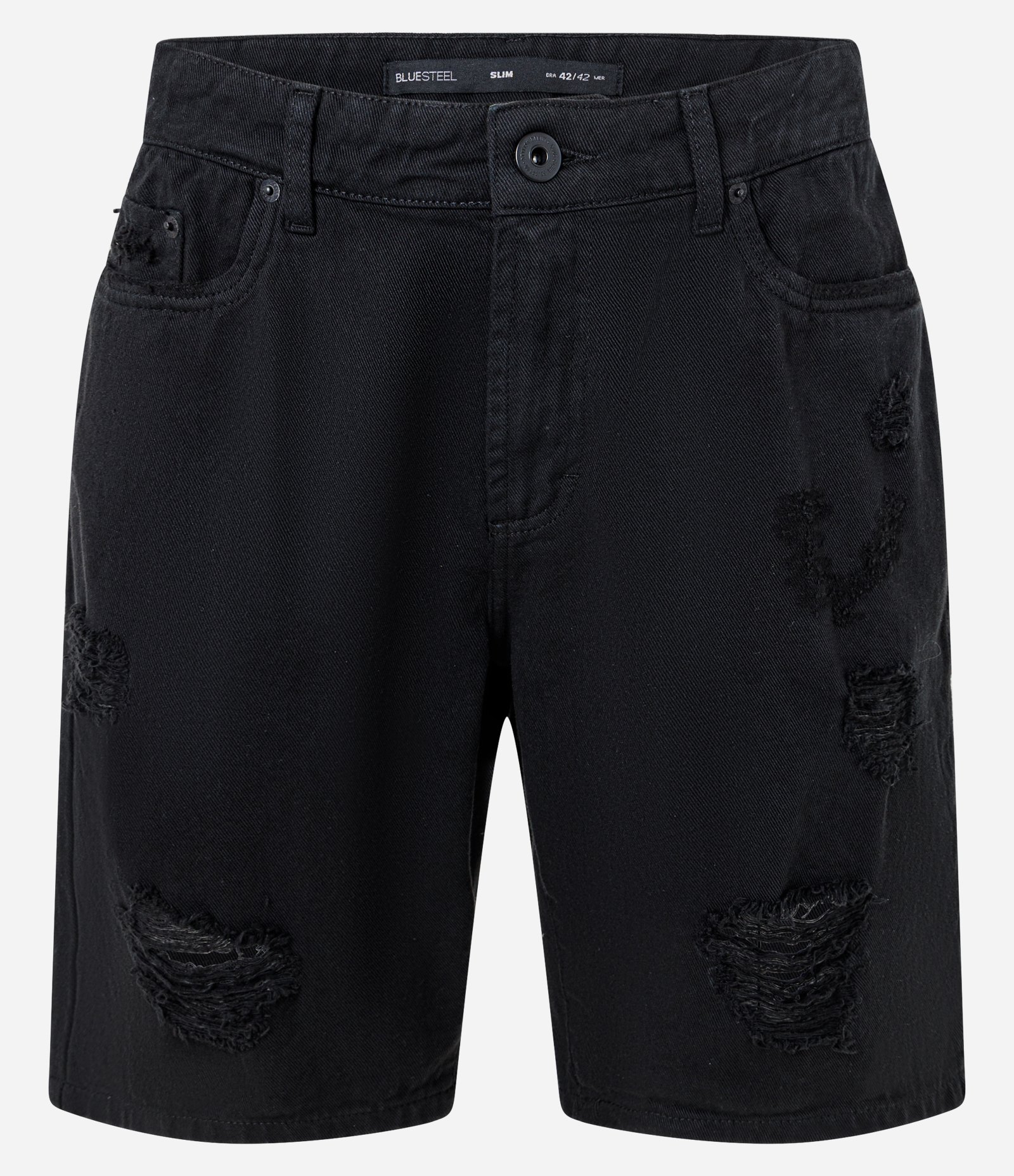 Bermuda Slim Destroyed com Puídos e Bolso Preto Azulado 1