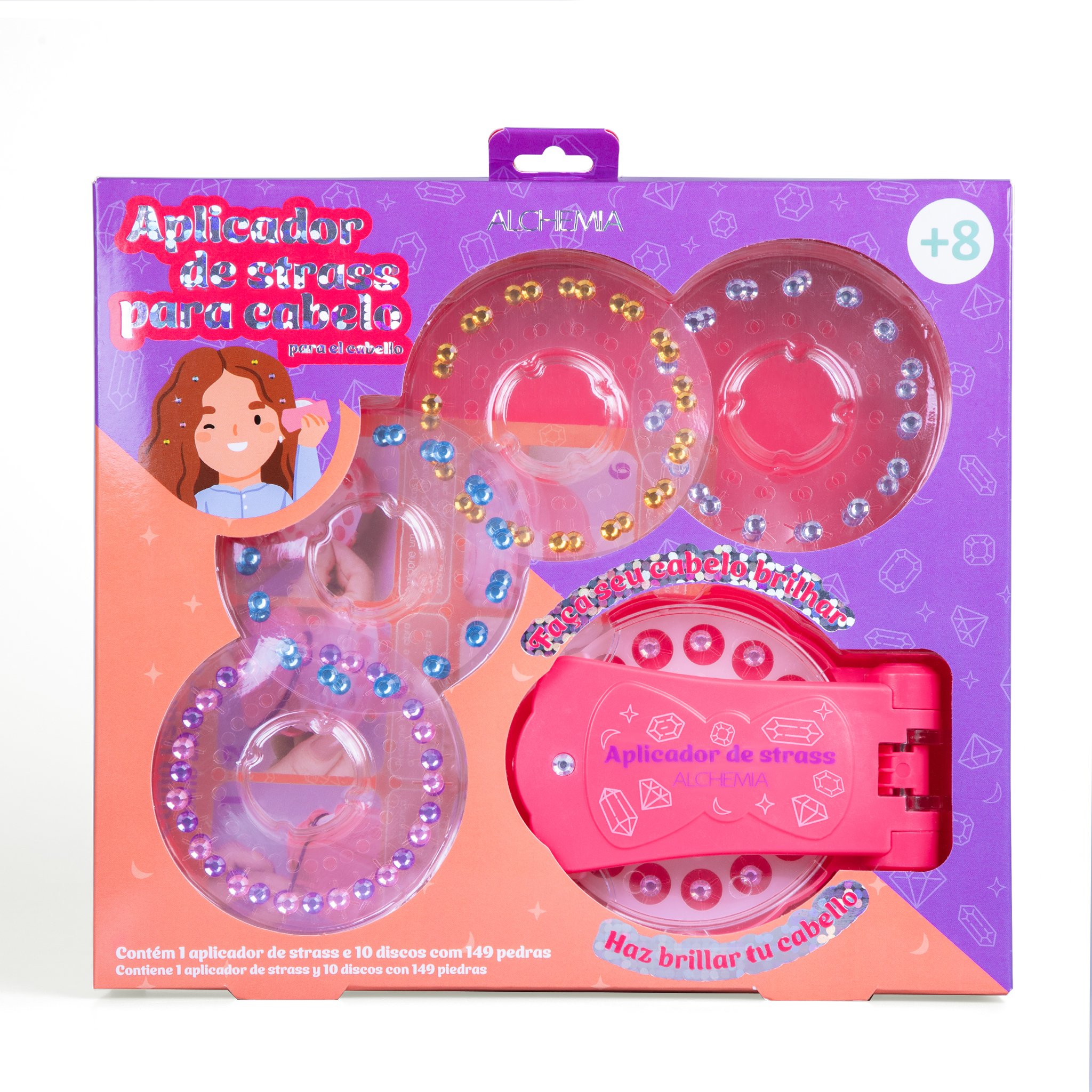 Kit com Aplicador de Pedras Adesivas para Cabelo + 10 Discos de Pedrinhas Alchemia KIT 1