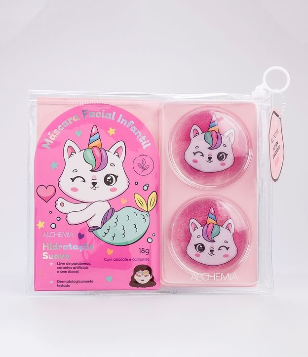 Kit Infantil Gatinho Unicórnio com Máscara Facial+ Pads de Gel para Olhos Glitter Rosa Alchemia