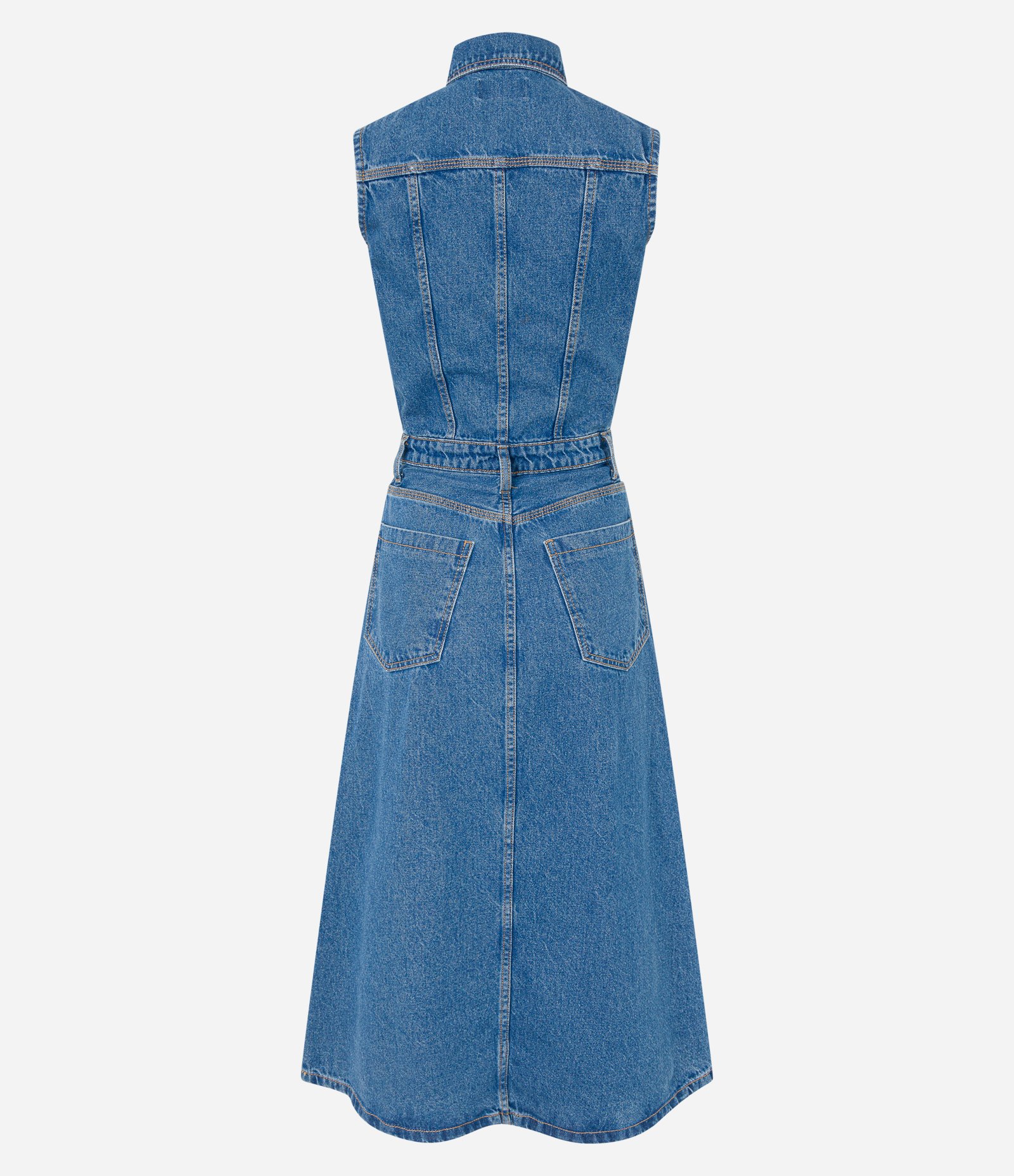 Vestido Longo em Jeans com Bolsos e Botões Frontais Azul 6
