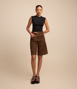 Bermuda Jorts em Sarja Animal Print Oncinha