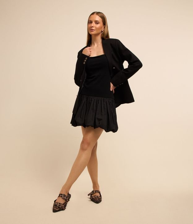 Vestido Curto de Alça em Viscose com Saia Balonê