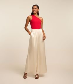 Calça Pantalona Acetinada com Pregas