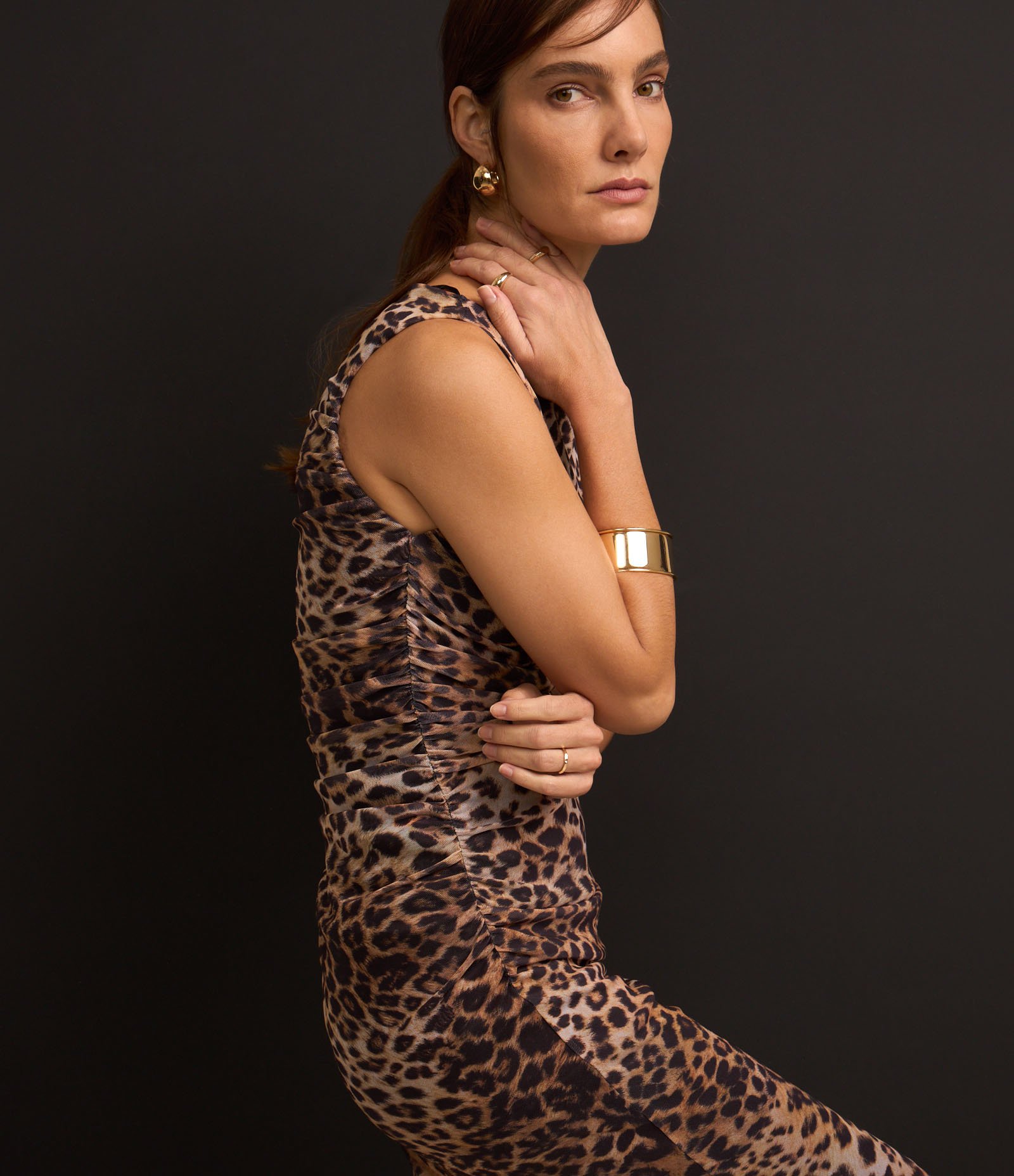 Vestido Midi em Tule com Estampa Animal Print Marrom 4