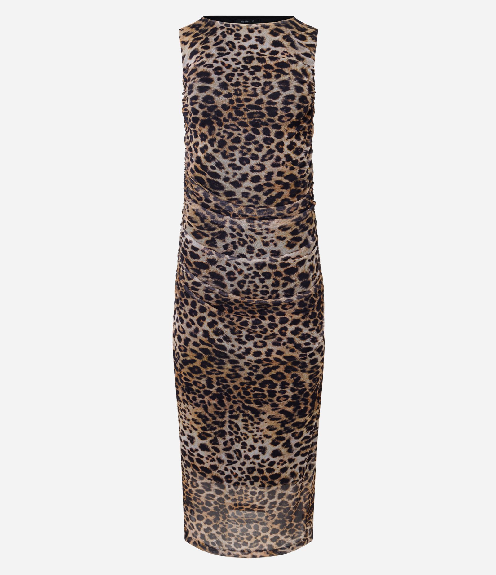 Vestido Midi em Tule com Estampa Animal Print Marrom