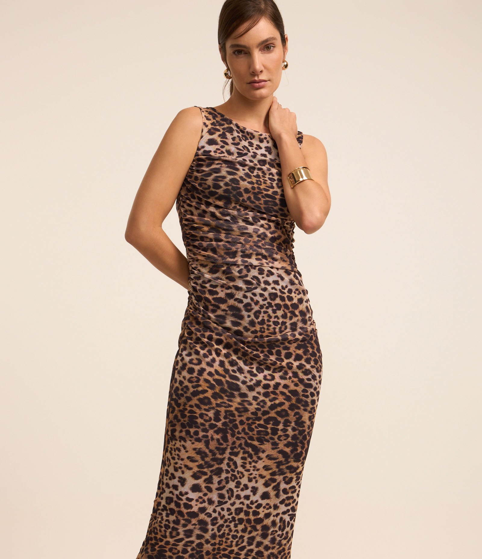 Vestido Midi em Tule com Estampa Animal Print Marrom 2