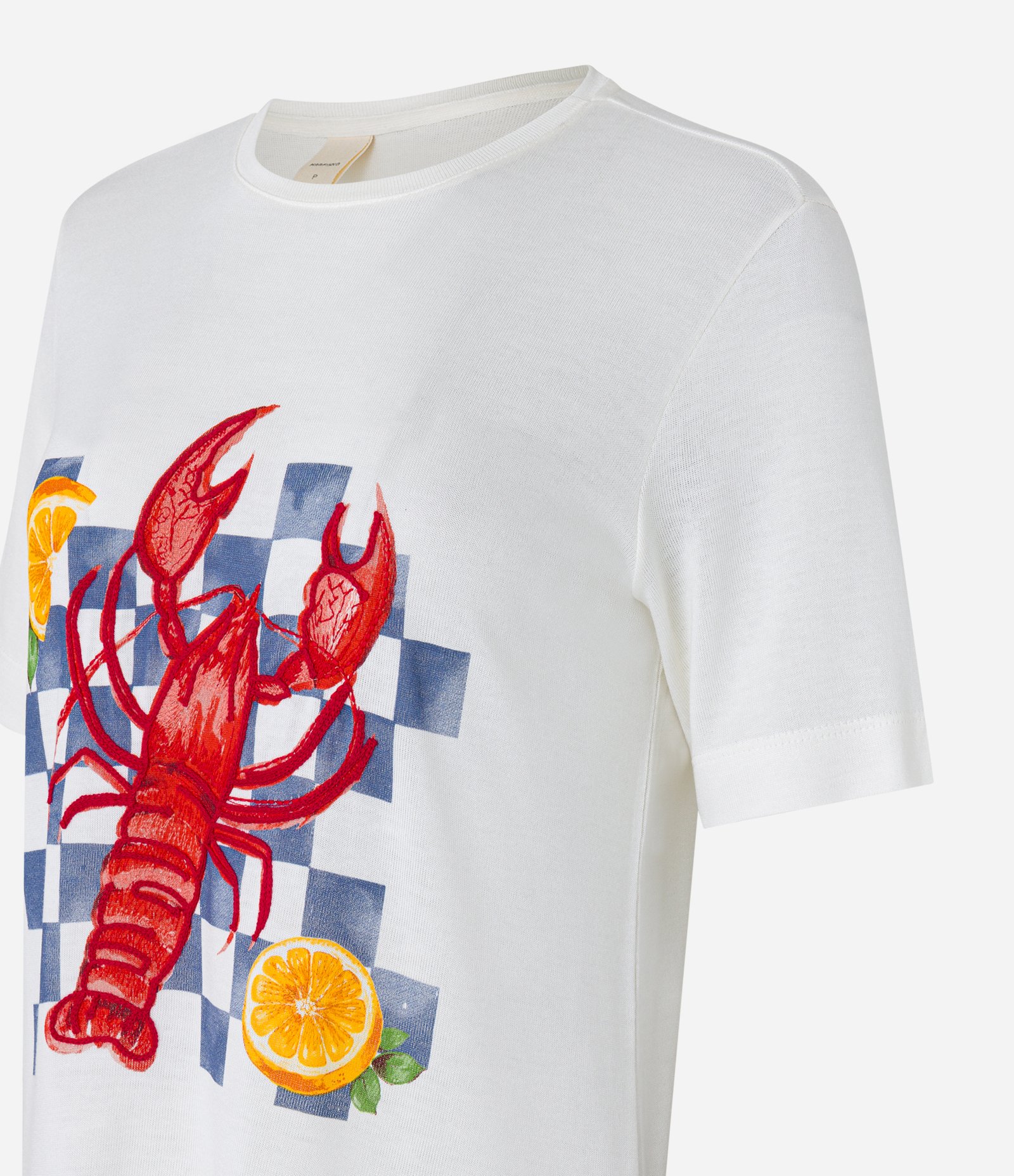 Camiseta em Malha de Viscose com Estampa Lagosta Branco Neve 6